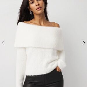 White House Black Market Off-Shoulder Brushed Sweater in cream SMALL NEW